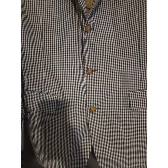 Orvis Blue Gingham Sport Coat, Men's 44R Blazer, Classic 3/2 Roll Jacket - Picture 7 of 10